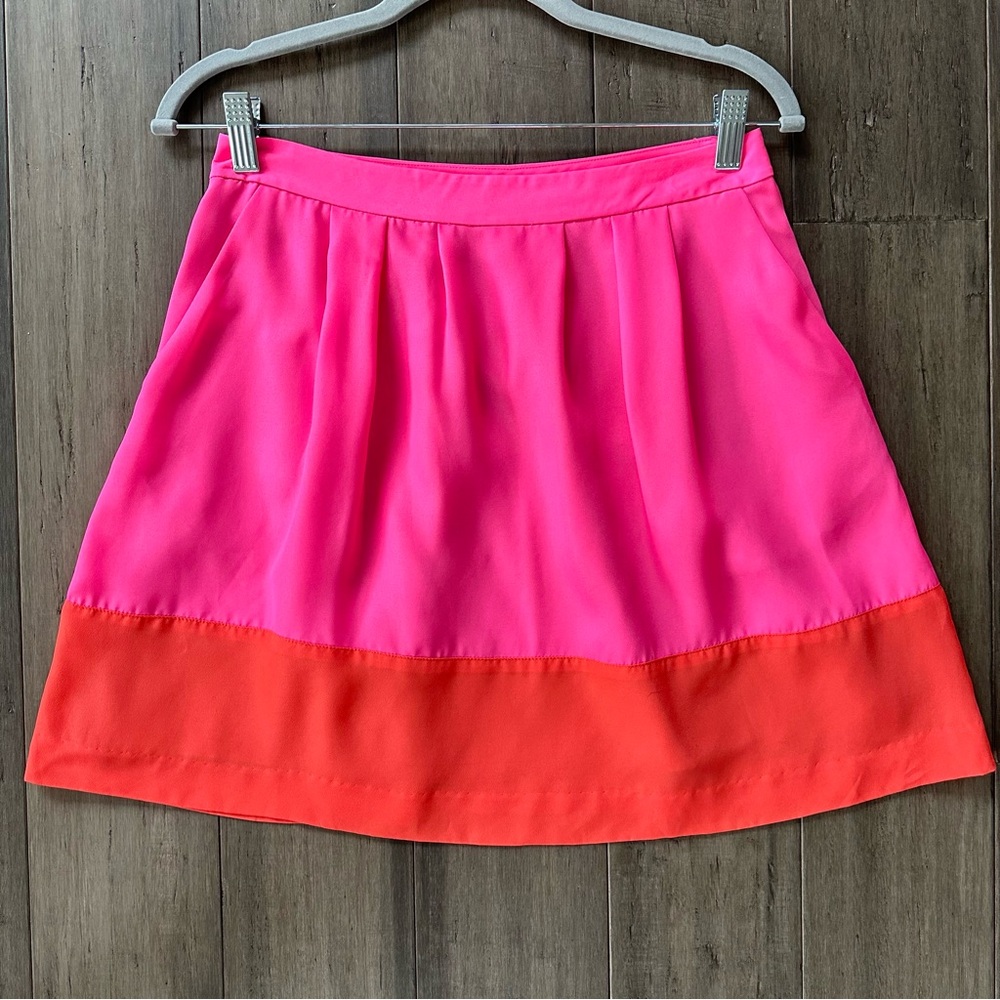 J. Crew Factory Bright Pink Orange A-Line Colorblock Mini Skirt Size 2